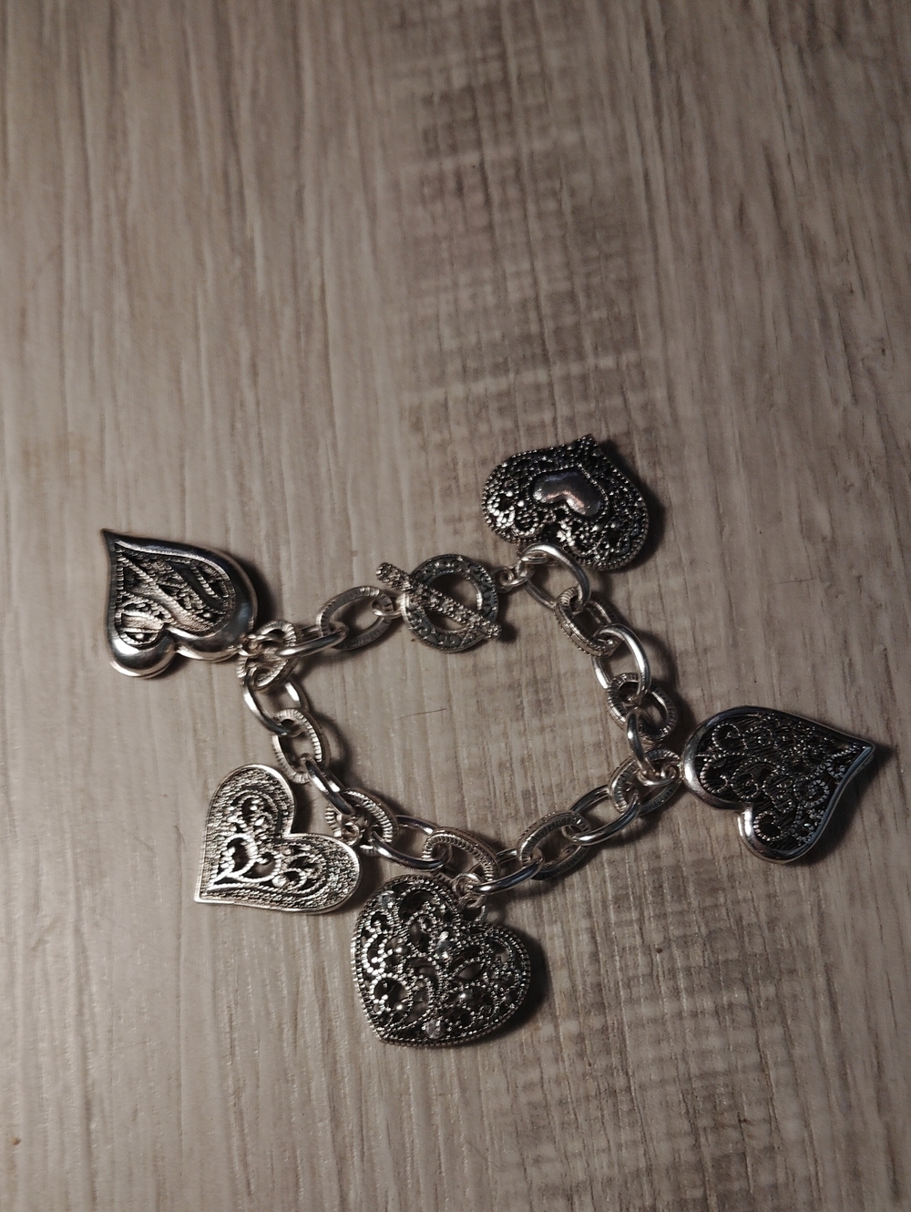 Women's Silver Heart Charm Bracelet - Filigree Heart Link Bracelet